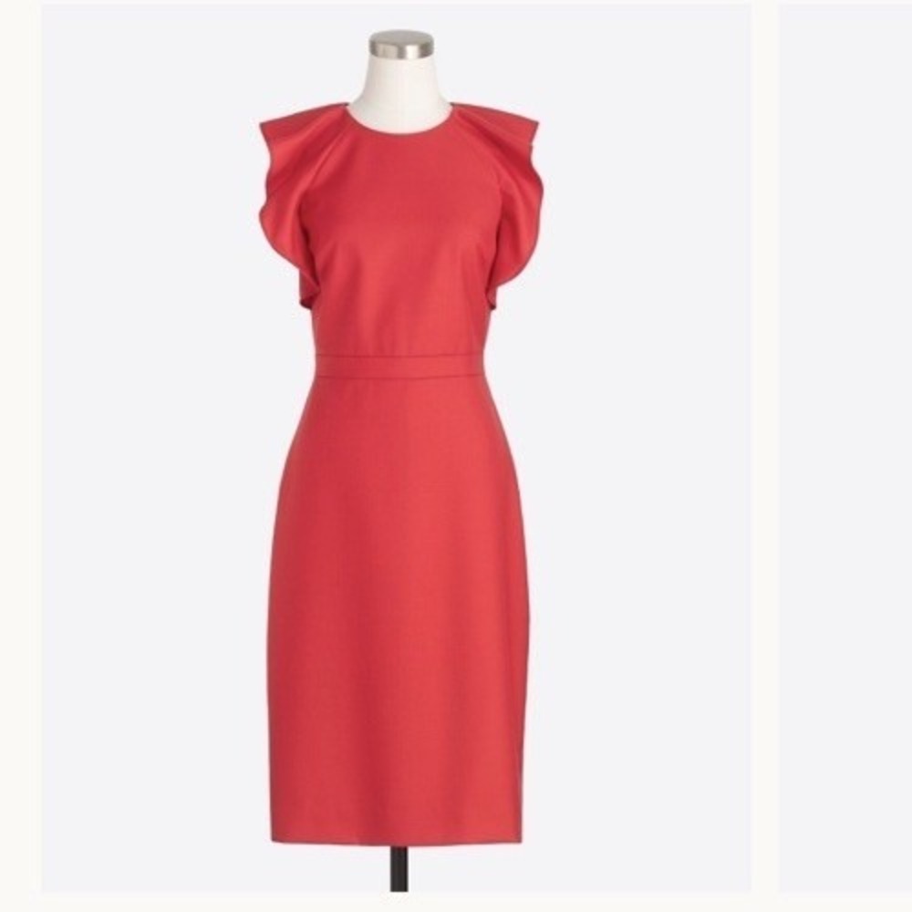 J Crew Suiting Dress Flutter Sleeve Suit Dress Office Career Red Womens NWT Sz 4